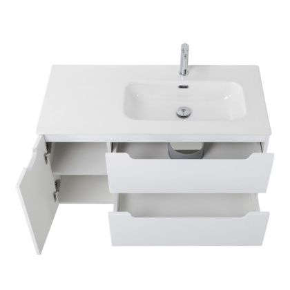 Тумба с раковиной подвесная с двумя ящиками и одной дверцей BelBagno ETNA 100 Bianco Lucido левая, раковина белая