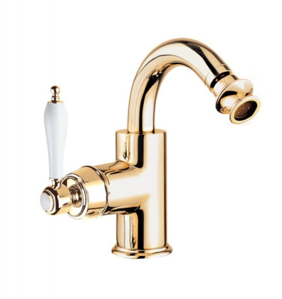 APHRODITE-BS2-03/24-Bi Смеситель для биде с донным клапаном, исполнение золото 24 карат, ручки белые