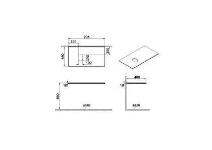 Столешница 90 см, левосторонняя, дуб