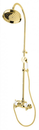 FIRST-CD-02-Nc Душевая стойка со смесителем,верхним и ручным душем Исполнение: Бронза, Ручки: Орех 