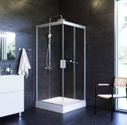W90UG-403-090MT Душевая кабина Gem Square Slide 90x90 стекло прозрачное, профиль матовый Хром, без п