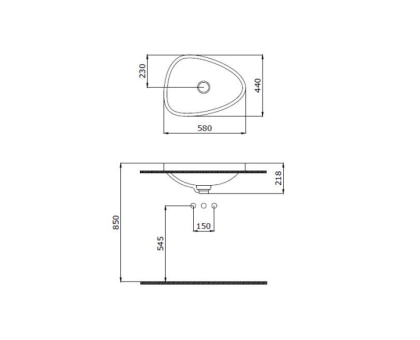 Раковина Etna 580*440, H218 без перелива, вкл.впуск с керам,верхом,мат. черная,1112-004-0125, шт