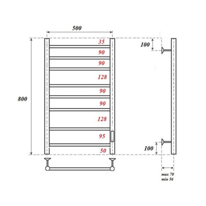 Полотенцесушитель электрический Point Аврора PN10858BR П8 500x800 диммер справа, бронза Полотенцесушитель электрический Point Аврора PN10858BR П8 500x800 диммер справа, бронза