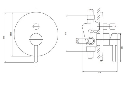 Смеситель для душа скрытого монтажа OMNIRES Y Y1235GLB (брашированное золото)