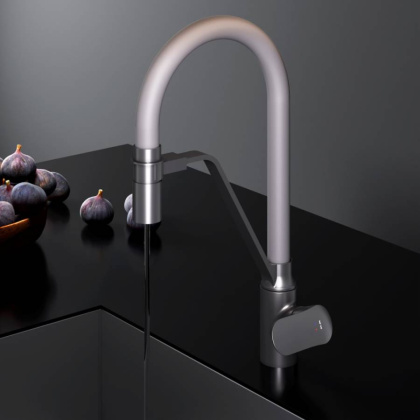 F8007825 Like, смеситель для кухни с каналом для питьевой воды и гибким изливом, черн., серый излив