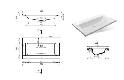 Раковина "Rava 90 silk" 900х480