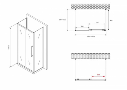 Душевой уголок ABBER Schwarzer Diamant AG30140BMH-S100BM-S100BM