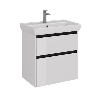 Тумба Lemark COMBI 70см под 1 раковину, подвесная/напольная, 2 ящика, цвет планки: Чёрный, цвет корпуса, фасада: Белый глянец Тумба Lemark COMBI 70см под 1 раковину, подвесная/напольная, 2 ящика, цвет планки: Чёрный, цвет корпуса, фасада: Белый глянец