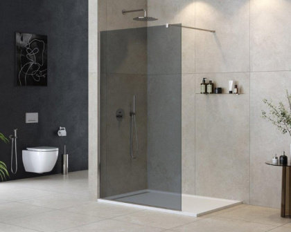 LIBERTA-L-1-85-120-C-NERO Душевая перегородка с односторонним входом, стекло прозрачное, профиль чёрный, 850x1200x1950 мм