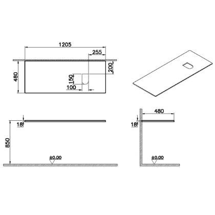 Столешница 120 см, левосторонняя, черный дуб