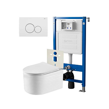 Сет: Система инсталляции Point Элемент для подвесного унитаза PN45120 + Клавиша смыва для инсталляции Point Виктория, белая/хром, PN44061WC + Унитаз подвесной Point Омега безободковый, белый, сиденье дюропласт, микролифт быстросъемное PN41902