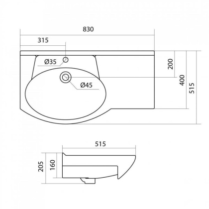 Раковина Santek Коралл 83 (крыло справа)