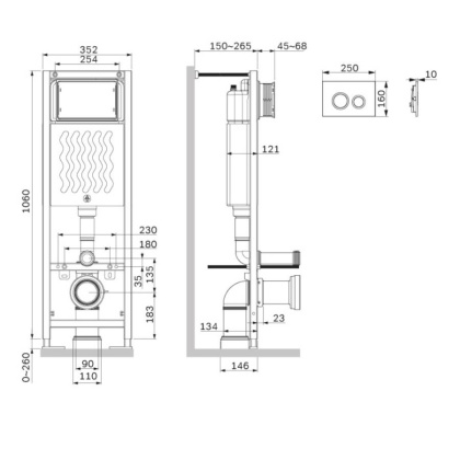 I012711.0101 ErgoFit инсталляция для подвесного унитаза с клавишей ErgoFit L пластик, белый глянец.евый