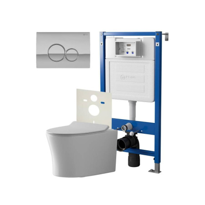 Сет: Система инсталляции Point Элемент для подвесного унитаза PN45120 + Клавиша смыва для инсталляции Point Виктория, хром, PN44061C + Унитаз подвесной Point Вега безободковый, сиденье микролифт PN41711