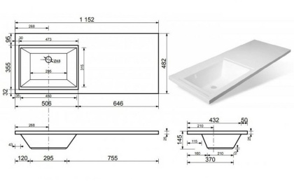 Раковина "Даллас" левая 1150х480