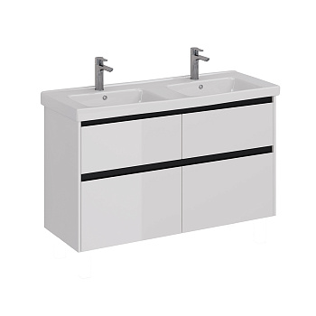 Тумба Lemark COMBI 125см под 2 раковины, подвесная/напольная,4 ящика, цвет планки: Чёрный, цвет корпуса, фасада: Белый глянец Тумба Lemark COMBI 125см под 2 раковины, подвесная/напольная,4 ящика, цвет планки: Чёрный, цвет корпуса, фасада: Белый глянец