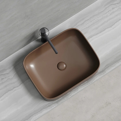 Умывальник чаша накладная прямоугольная (цвет Темно-Коричневый Матовый) Element 505*380*150мм