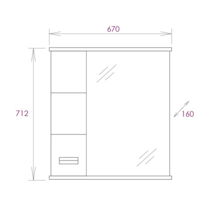 Шкаф-зеркало Onika Балтика 67 белый, левый, с подсветкой