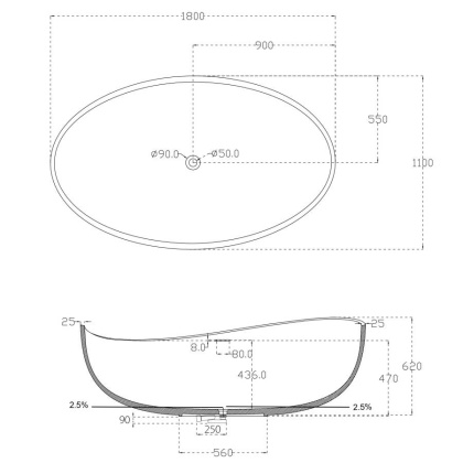 Ванна из литьевого мрамора Abber Stein 180х110 AS9639