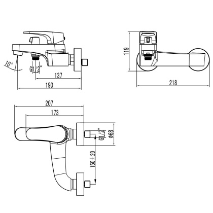Смеситель Lemark Shift LM4334C для ванны Смеситель Lemark Shift LM4334C для ванны