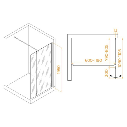 Душевая перегородка RGW WA-051Gb (WA-010Gb + Z-071Gb), 351005183-16 Душевая перегородка RGW WA-051Gb (WA-010Gb + Z-071Gb), 351005183-16