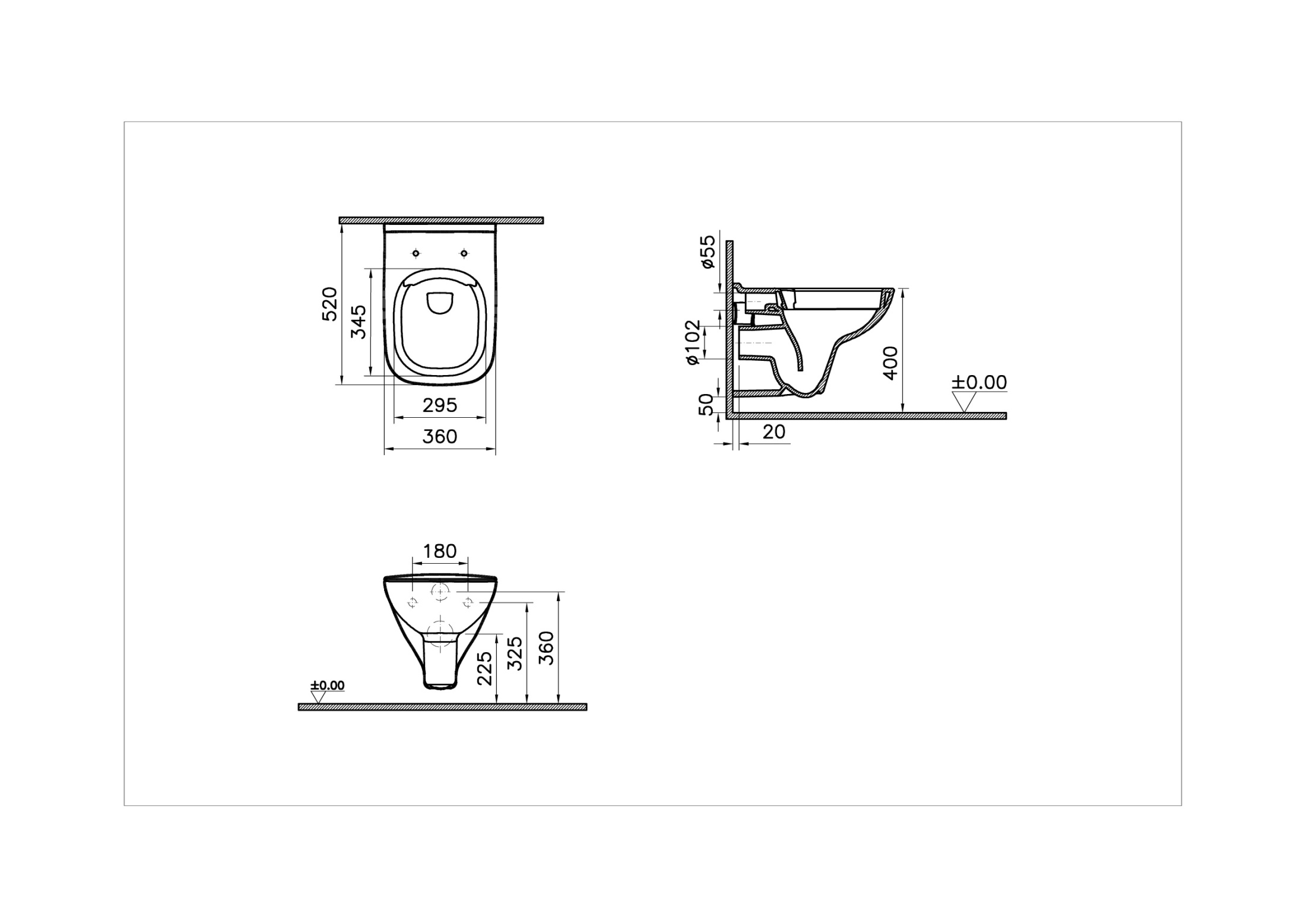 Унитаз VitrA S20 безободковый фарфор, антибактериальная глазурь 7508B003-0075
