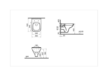Унитаз VitrA S20 безободковый фарфор, антибактериальная глазурь 7508B003-0075