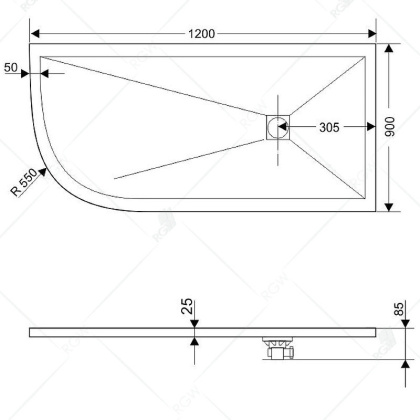Душевой поддон асимметричный RGW ST/AR-G Графит 120*90