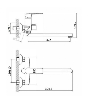 Смеситель для ванны/душа Agger Clean A2421100 с душевым набором Смеситель для ванны/душа Agger Clean A2421100 с душевым набором