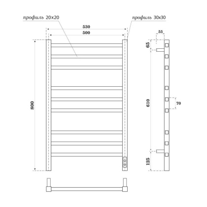 Полотенцесушитель электрический Point Вега PN71858GB П9 500x800, диммер справа, графит блеск Полотенцесушитель электрический Point Вега PN71858GB П9 500x800, диммер справа, графит блеск