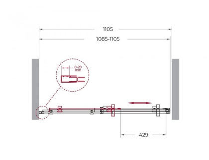 MARINO-BF-1-120-C-ORO Душевая дверь, Условный размер, мм:1200x1950 Габариты с диапазоном регулировок, мм:(1185-1205)x1950 