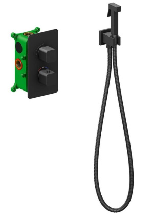 Смеситель Timo Petruma 5089/03SM встроенный с гигиеническим душем с термостатом, черный матовый Смеситель Timo Petruma 5089/03SM встроенный с гигиеническим душем с термостатом, черный матовый