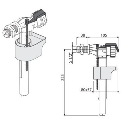 Впускной механизм с боковой подводкой (для керамических бачков), арт. A15-1_2