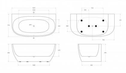 Акриловая ванна без перелива BELBAGNO BB83-1500-W0