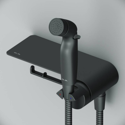 F0H8F922 Func, гигиенический набор со смесителем Для душа с полкой, Черный, шт.