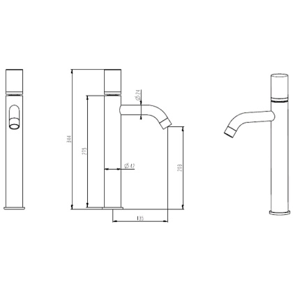 Смеситель STICK для умыв.выс.GOLD MRAMOR BLACK_Комплект