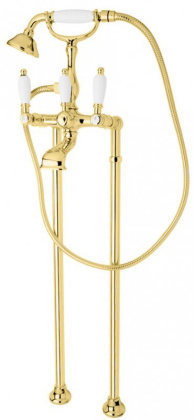 FIRST-VDP-01-Bi Напольный смеситель для ванны с ручным душем Исполнение: Хром, Ручки: Белая 