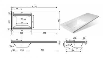 Тумба подвесная под умывальник Dallas Luxe 1150х482 правосторонняя 1 ящик (ШхГхВ) 1142х476х430 Тумба подвесная под умывальник Dallas Luxe 1150х482 правосторонняя 1 ящик (ШхГхВ) 1142х476х430