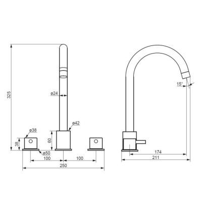 360200300 Scandinavian Pure Смеситель для умывальника, встраиваемый в столешницу, трёхсекционный, че