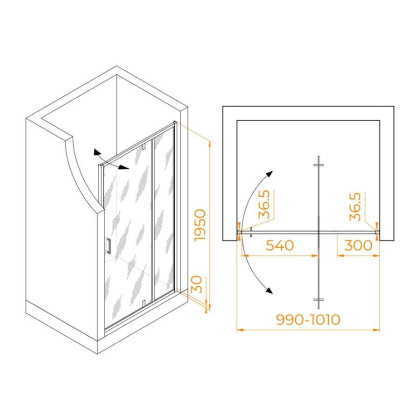 Душевая дверь 100*195 RGW LE-103-B Чёрный/Прозрачное/6 мм