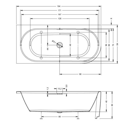 Акриловая ванна Riho Desire Corner Rechtswhite 180