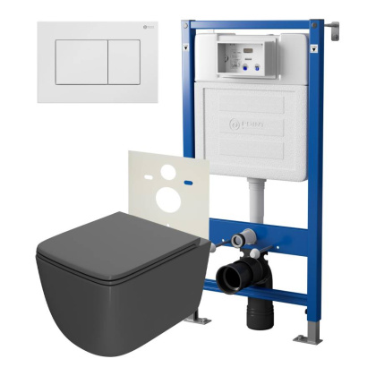 Сет: Система инсталляции Point Элемент для подвесного унитаза PN45120 + Клавиша смыва для инсталляции Point Ника, белая, PN44081W + Унитаз подвесной Point Меркурий безободковый, сид.дюропласт микролифт быстросъем, графит, PN41831GM