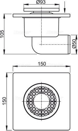 Сливной трап 150×150/50 мм боковой сток, решетка серая, гидрозатвор мокрый Сливной трап 150×150/50 мм боковой сток, решетка серая, гидрозатвор мокрый