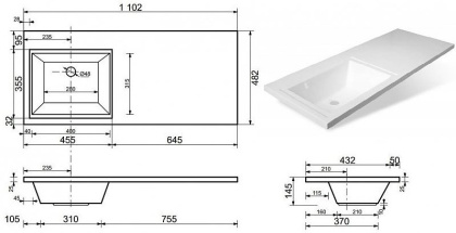 Раковина "Dallas silk" левая 1100х480