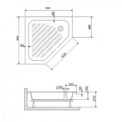 Душевой поддон RGW BT/CL-S 16180599-51-A 90 x 90 см акриловый, трапеция, цвет белый