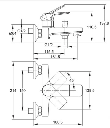 Смеситель для ванны NATURE однорычажный Смеситель для ванны NATURE однорычажный