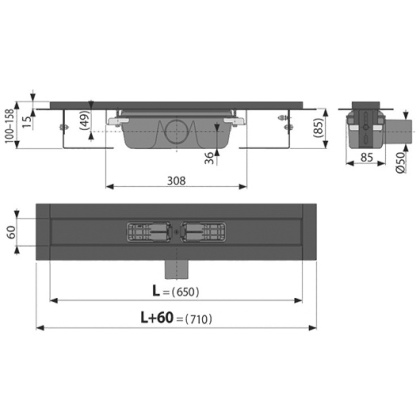 Водоотводящий желоб с порогами для перфорированной решетки, черный-мат