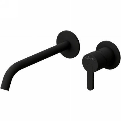 LEAF-BLI2-NOP Смеситель для раковины встраиваемый однорычажный, на два отверстия, длина излива 23 см, исполнение черный матовый