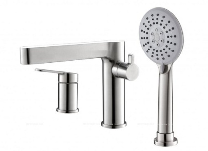 DELTA Смеситель на борт ванны с ручным выдвижным душем, нержавеющая сталь, исполнение сатин DEL-BVD3-IN