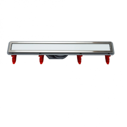 13000280 Линейный трап 300 мм CONFLUO PREMIUM LINE WITH WHITE GLASS, двухсторонняя модель Исполнение: белое стекло/ матовый хром без перфорации, рамка - матовый хром 